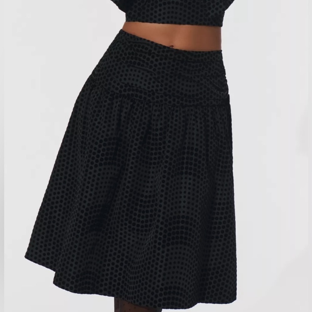 Maeve Black Polka Dot Taffeta Midi Skirt